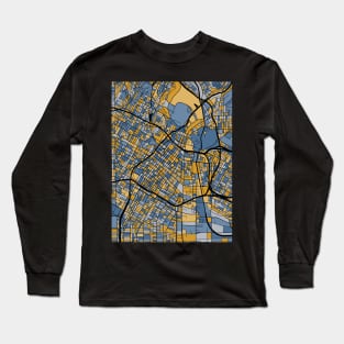 Los Angeles Map Pattern in Blue & Gold Long Sleeve T-Shirt